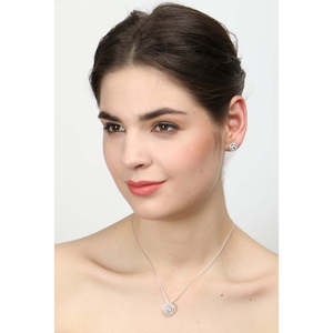 NOVAMART Fine Women's Fine Jewelry Set 925 Sterling Silver Rhodium Plated Halo Pendant Earring <b>Necklace</b> <b>Chain</b> Gift for Women and - Product Image 5