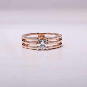 แหวนแต่งงานทรงเจ้าหญิงสุดหรู ประดับเพชรแท้สามแถว ดีไซน์คริสตัล ของขวัญวันครบรอบ - Product Image 1