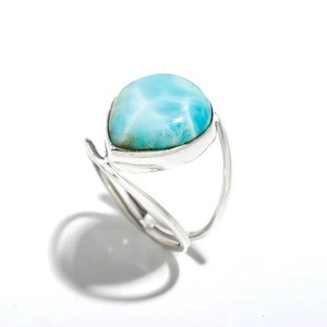 Anillo de Plata de Ley 925 con Larimar Azul Pera Natural ~ Joyería de Compromiso Cristiana Vintage ~ Regalo Hecho a Mano para Mujer - Product Image 1