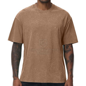 T-shirts pour hommes en coton 100% à l'aspect délavé, design tendance streetwear, couleur unie, surdimensionnés, écologiques, séchage rapide, respirants - Product Image 1