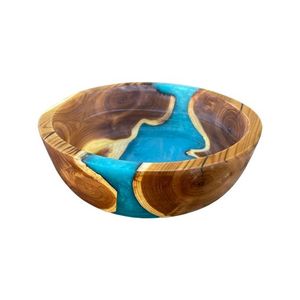 Cuenco de resina de madera rústica artesanal hecho a mano moderno centro de mesa elegante hogar cocina acento decorativo - Product Image 5