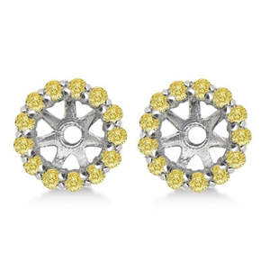 Boucles d'oreilles en or blanc 14 carats avec diamants jaunes ronds pour clous de 9 mm, boucles d'oreilles en diamants de 0,75 carat - Product Image 2