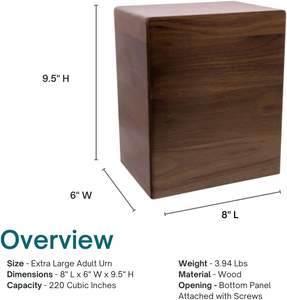 Urne funéraire rectangulaire en bois de noyer Arden gravée sur mesure, design moderne en bois foncé, taille extra large, pour cendres humaines, enterrée au sol - Product Image 4