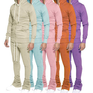 Conjunto de dos piezas de chándal informal para hombre al por mayor, conjunto de sudaderas con capucha y pantalones de chándal apilados para hombre con impresión de logotipo personalizado, conjunto 100% algodón - Product Image 3