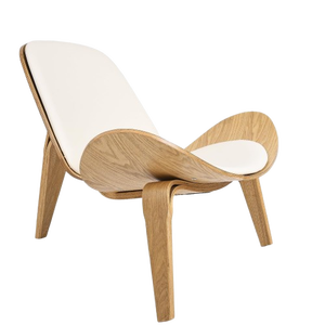 Contemporary Curved Lounge <b>Chair</b> with Wooden Frame and <b>White</b> Cushion for Ultimate Relaxation - Product Image 1
