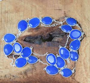 สร้อยคอเงินแท้ 925 ประดับด้วยพลอยบลูคาลซิโดนี แบบหมุนได้ งานแฮนด์เมดสำหรับผู้หญิง ของขวัญงานแต่งงาน วันเกิด ประทับตรา 925 - Product Image 4