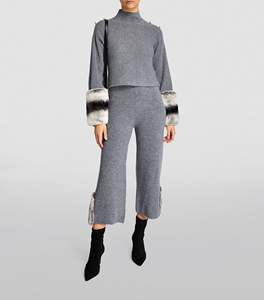 Premium Quality Latest Design Cheap Price Grey Color <b>Fur</b> <b>Trim</b> Trousers For Women's Winter Custom Clothing Trouser For Women's - Product Image 3