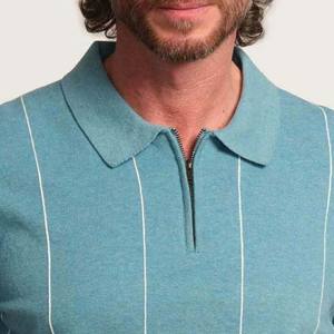Camisetas Polo de Punto con Cuello para Hombre, Manga Corta, Cierre de Cremallera, Rayas, Corte Clásico, Casual, Suave - Product Image 3