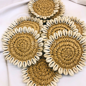 <b>Woven</b> <b>Coasters</b> With Seashell and Natural Rattan <b>coaster</b> - Product Image 3
