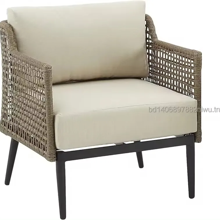 Muebles de exterior para patio, sofá moderno de mimbre, sillón individual de conversación de ratán con cojín de Bangladesh