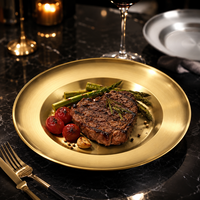 Assiette Ronde en Acier Inoxydable Style Coréen Dorée, Plat de Service Peu Profond pour Restaurant, Hôtel, Vente en Gros