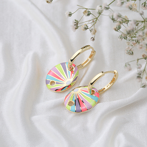 Pendientes colgantes de forma ovalada de esmalte colorido joyería de mujer turca hecha a mano al por mayor joyería de plata de ley 925 - Product Image 2