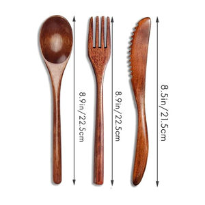Juego de 3 cubiertos de madera con cuchara, tenedor y cuchillo para mantequilla, juego de cubiertos y cubiertos de calidad superior para uso en fiestas de bodas - Product Image 3