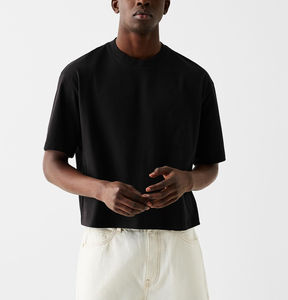 Vente en gros de t-shirts pour hommes en microfibre 100% coton avec logo de marque personnalisé, coupe carrée, avec impression bouffante, broderie de détresse, col épais - Product Image 6