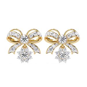 Boucles d'oreilles minimalistes en or massif 24 carats, forme de nœud, diamant naturel taille brillant, fabrication artisanale, certifiées IGI, design élégant pour - Product Image 2