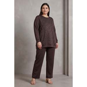 Sudadera de punto modal de talla grande con detalles, color café - Product Image 5