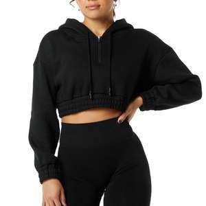 Sweat-shirts courts pour femmes de haute qualité, à épaules tombantes, imprimés, avec fermeture éclair 1/4, cordons de serrage, surdimensionnés, classiques, 2025 - Product Image 6