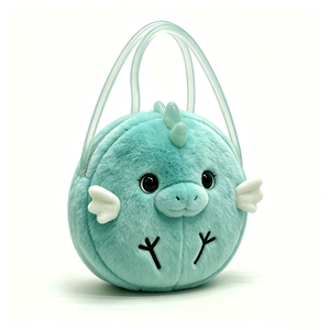 Sac fourre-tout en peluche dragon turquoise personnalisé, sac en peluche dragon de dessin animé en forme de boule, sac à main en peluche dragon rond turquoise - Product Image 1