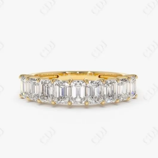 Certifié 1.01CTW émeraude diamant naturel bague de mariage personnalisé demi-éternité bijoux prix de gros 10K bague en or jaune