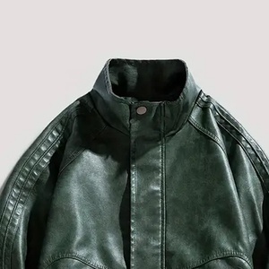 Veste streetwear robuste, respirante, écologique, en cuir, à col roulé, avec fermeture éclair, couleur personnalisée, sur mesure pour homme, OEM/ODM - Product Image 3