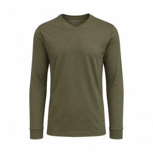 Men's Solid Casual Polyester/Cotton Breathable Regular Fit Long Sleeve V-Neck <b>Tee</b> (S-2XL) - Product Image 3