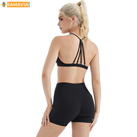 SAMAVIA Ensemble 2 pièces de sport pour femme : Legging taille haute et brassière de sport unie, idéal pour la gym, le yoga et le fitness, avec ceinture élastique à séchage rapide