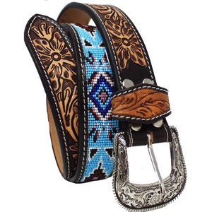 Cinturón de cuentas de cuero de vaca occidental de alta calidad hecho a mano con diseño floral en relieve Fabricante Proveedor Saman Exports - Product Image 3