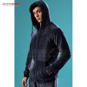 Chándal de terciopelo de invierno para hombre de estilo urbano con parte superior con capucha y pantalones de Jogger, conjunto de dos piezas ligero transpirable - Product Image 2