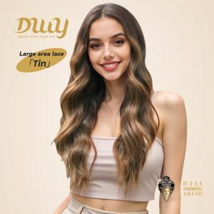 Tin-DWY 26 Inches Long Water Wavy Brown Glueless Synthetic <b>Wig</b> 13x6 Lace Front Transparent Lace Color - Product Image 1