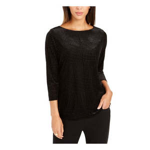 Maglia da donna Charter Club in velluto con maniche a 3/4 e collo gioiello, colore nero, taglia piccola - Product Image 1