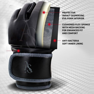 Gants de grappling professionnels en cuir à demi-doigts avec fermeture à lacets, de haute qualité, confortables, avec support de poignet pour l'entraînement - Product Image 5