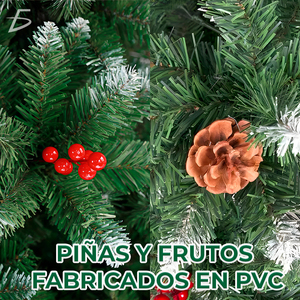 Albero di Natale Artificiale di Alta Qualità, 210m di Altezza, 180cm Verde con Effetto Neve, Pigne e Frutti Rossi per Decorazioni Domestiche - Product Image 6