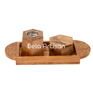 Bela Artisan Vente en gros Bois de manguier Bakhoor Brûleur et plateau Ensemble Premium Home & Event Porte-encens et diffuseur d'aromathérapie - Product Image 1