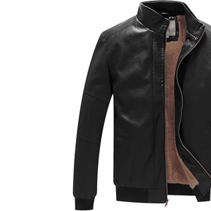 Manteau bombardier motard d'hiver décontracté pour hommes veste en faux cuir chaud doublure en fourrure de laine col montant fermeture éclair service OEM disponible - Product Image 4