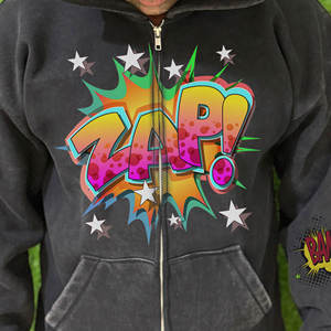 Sweat-shirt à capuche 100 % coton épais pour garçons, modèle 2026, avec fermeture éclair intégrale, technique d'impression en relief, teint uni, coupe oversize, style thermique américain - Product Image 3