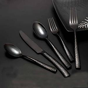 Juegos de cubiertos plateados para restaurante al por mayor, juego de cubiertos de boda de acero inoxidable con mango de resina negra - Product Image 4