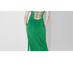 Abito lungo da donna Wild Fable XS, verde, con lacci sul retro, traspirante, in tessuto misto naturale, con spacchi, lunghezza al pavimento, ideale per serate e appuntamenti. - Product Image 6