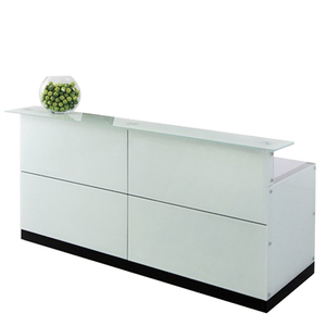 Bureau de réception Davos 2,2 m en MDF blanc, comptoir moderne de luxe avec façade en verre pour hôtels, salles de sport, salons, écoles - Product Image 5