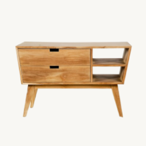 Buffet moderne en forme de trapèze - Combinaison de meuble TV et de table basse en teck de 150 cm avec deux tiroirs en provenance d'Indonésie - Product Image 1