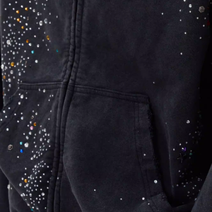 Sweat à capuche zippé de haute qualité avec impression de strass, logo personnalisé, poids lourd, 100% coton, délavé à l'acide, streetwear pour hommes - Product Image 2