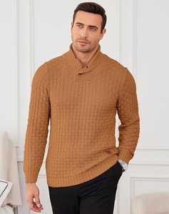 Suéter de cuello alto de invierno para hombres europeos americanos, suéter de cuello chal con Tops de punto de ajuste regular - Product Image 5