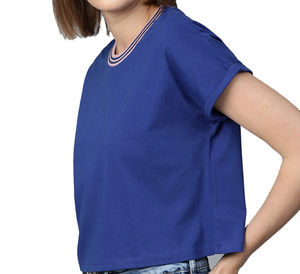 Camiseta Corta de Moda para Mujer, Fabricación al por Mayor, Precio Económico, Personalizable, OEM, Cuello Redondo, Tejida, Colección de Verano - Product Image 6