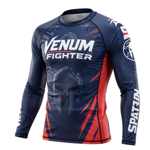 Último Diseño de Camiseta de Manga Larga con Cuello Redondo, Ecológica, de Secado Rápido, Transpirable, de Spandex y Poliéster, para Fitness, Venum Fighter Rash Guard - Product Image 2