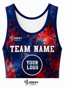 SINEWY SPORTS Singlet de lutte personnalisé pour homme, sublimation, ajusté, extensible, imprimé rouge et bleu, évacuation de l'humidité, respirant, séchage rapide - Product Image 4