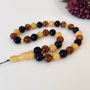 Tespih en ambre baltique multicolore, 33 perles en ambre faites à la main, Misbaha en ambre multicolore - Product Image 3