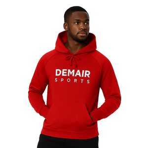 100% algodón rojo Deporte Sudaderas con capucha lavado a la piedra 3D bordado frente Logo suelto ajuste con capucha cuello estampado patrón para invierno - Product Image 1