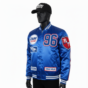 Chaqueta de Satén Premium de 220 GSM Azul Brillante con Paneles de Hombro Limpios y Diseño de Logotipo Bordado Personalizado Chaqueta de Satén para Hombre - Product Image 5