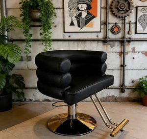 Sillón de Barbería Moderno de Cuero Marrón con Bomba Hidráulica, Base Redonda, Altura Ajustable, Mueble de Salón para Barbería y Salón de Belleza - Product Image 5