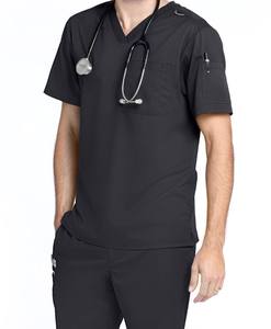 Uniforme d'infirmière pour hommes, blouses d'hôpital à 2 poches, couleurs unies, manches courtes, col en V, avec emplacement pour stylo, prix de gros OEM - Product Image 2