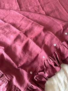 Ensemble de housse de couette en lin vert jungle 3 pièces. Literie en lin à volants vert foncé avec volants, housse de couette à volants en lin lavé - Product Image 6